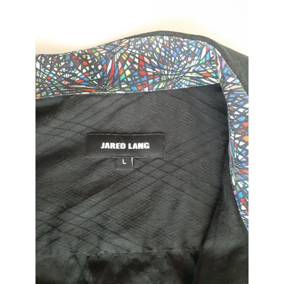 Jared Lang Button Up Shirt Mens L Large Black Geometric Flip Cuff Long Sleeves - Picture 5 of 9